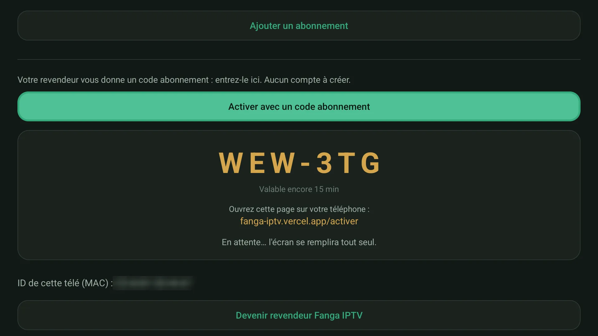 Le code abonnement : 6 caractères, et la télé se remplit.