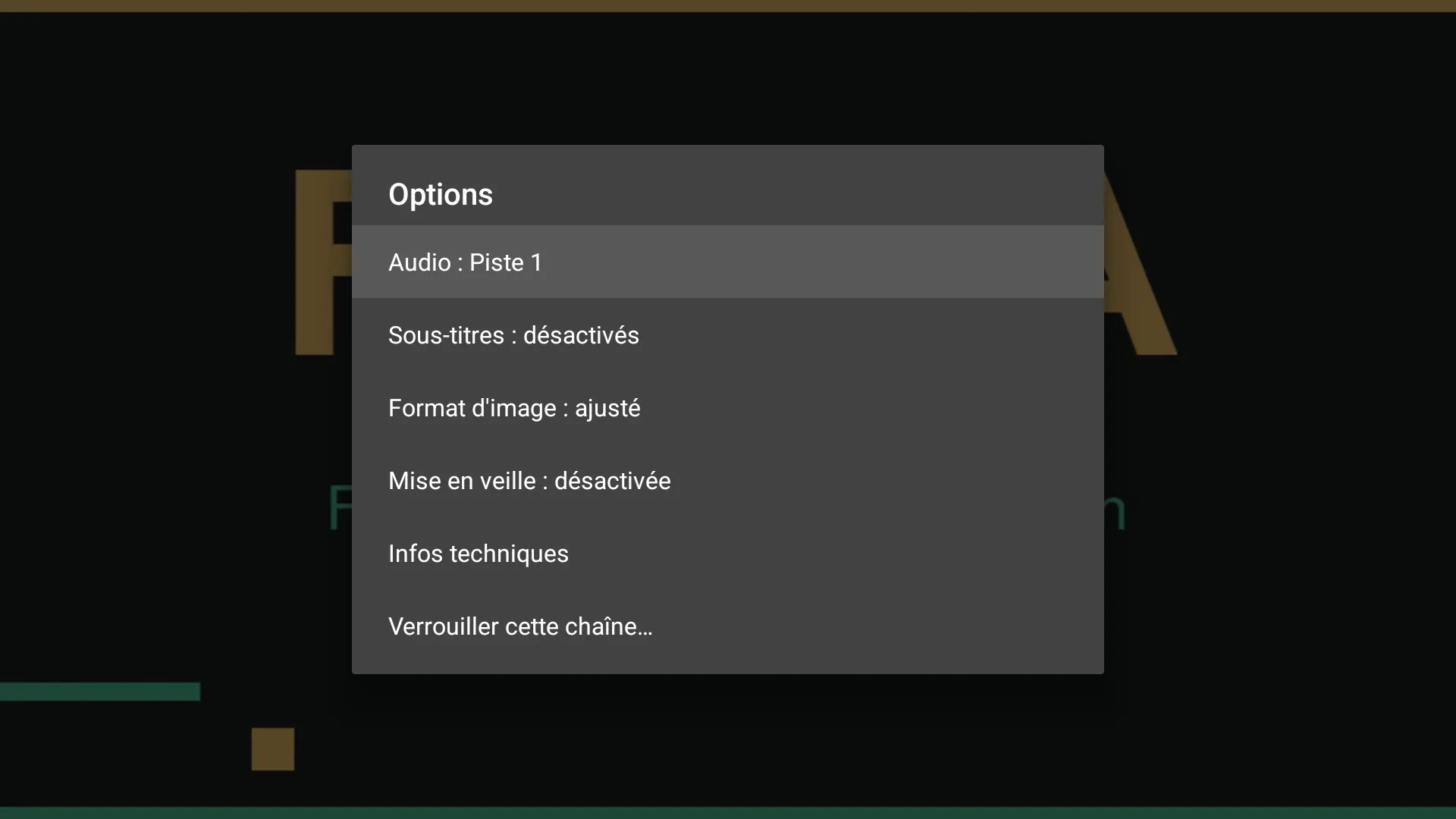 Les options de lecture : audio, sous-titres, veille, informations.
